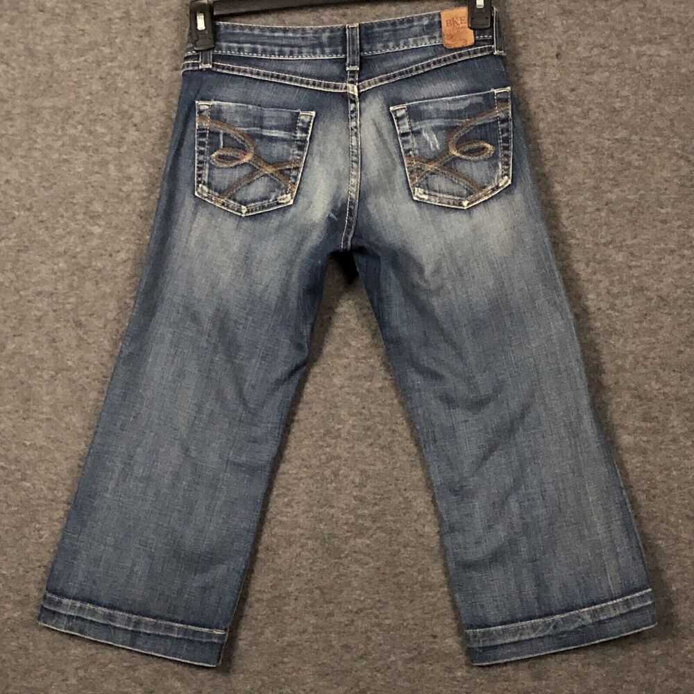 Buckle Lily Crop Jeans 27 Womens Blue Stretch Low Rise Distressed Med Wash 28X21